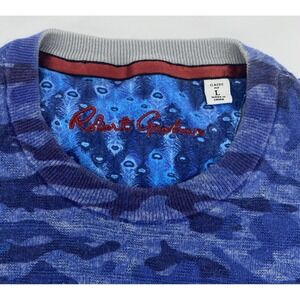 ROBERT GRAHAM Classic Fit Sweater Blue Camo Long Sleeve Crew Neck Men's LG